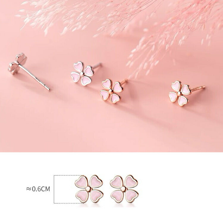 【ピンクの四つ葉のクローバーピアス】 シルバー925 ピアス 金属アレルギー対応 シルバー ローズ 四葉のクローバー ピンク クローバー 幸せを呼ぶ よつ葉