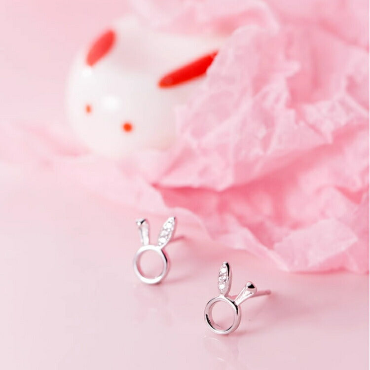 【耳折れうさぎモチーフのピアス】 シルバー925 ピアス うさぎ 兎 ラビット キュービックジルコニア シルバー ローズ 金属アレルギー対応 レディース 女性 かわいい キュート 耳折れ