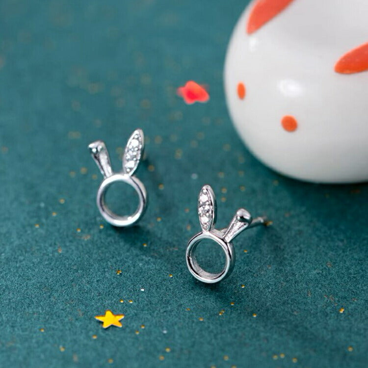 【耳折れうさぎモチーフのピアス】 シルバー925 ピアス うさぎ 兎 ラビット キュービックジルコニア シルバー ローズ 金属アレルギー対応 レディース 女性 かわいい キュート 耳折れ