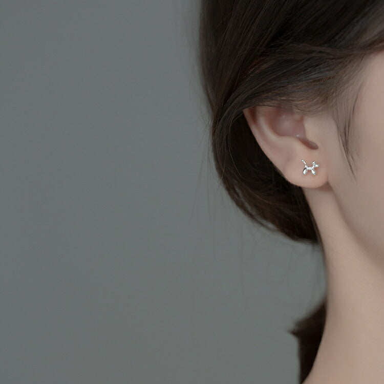 【バルーンドッグモチーフピアス】 シルバー925 ピアス 犬 ドッグ バルーン モチーフ シンプル 金属アレルギー対応 シルバー ゴールド 動物