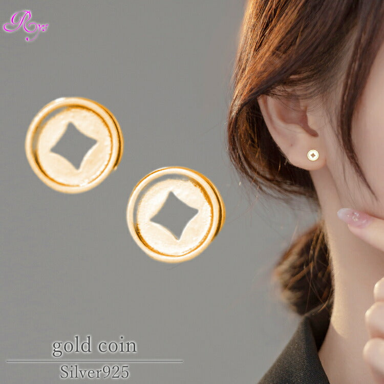 【ゴールドコインモチーフピアス】 シルバー925 ピアス ゴールド 20G 金属アレルギー対応 コイン シンプル メンズ レディース 5mm シンプル 金運