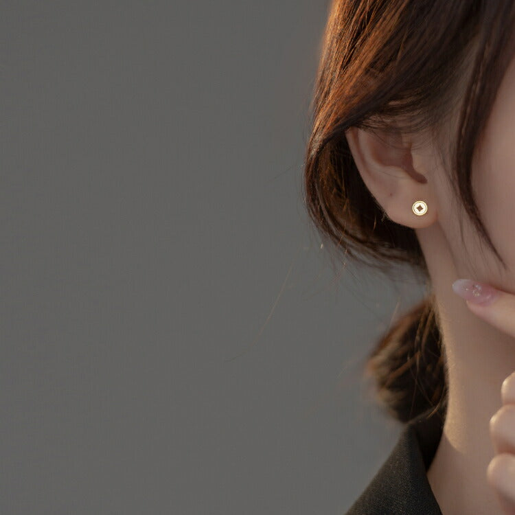 【ゴールドコインモチーフピアス】 シルバー925 ピアス ゴールド 20G 金属アレルギー対応 コイン シンプル メンズ レディース 5mm シンプル 金運