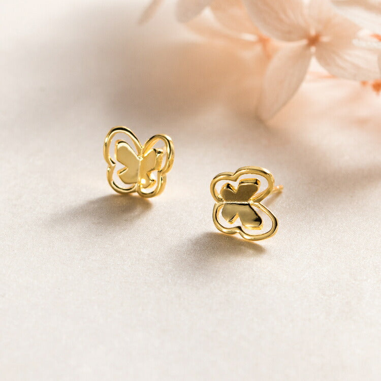 【飾り羽の蝶々ピアス】 シルバー925 ピアス 蝶々 ちょうちょ 金属アレルギー対応 20G シルバー ゴールド シンプル 蝶 バタフライ シンプルピアス カジュアル レディース 女性