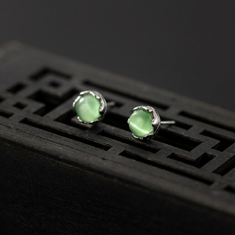 【グリーンキャッツアイピアス】 合成キャッツアイ シルバー925 ピアス 金属アレルギー対応 一粒ジュエリー キャッツアイ 20G 7mm 女性 レディース 男性 メンズ 20代 30代 40代 50代 60代 70代
