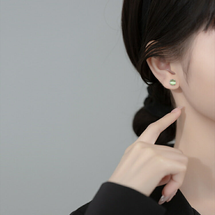 【グリーンキャッツアイピアス】 合成キャッツアイ シルバー925 ピアス 金属アレルギー対応 一粒ジュエリー キャッツアイ 20G 7mm 女性 レディース 男性 メンズ 20代 30代 40代 50代 60代 70代