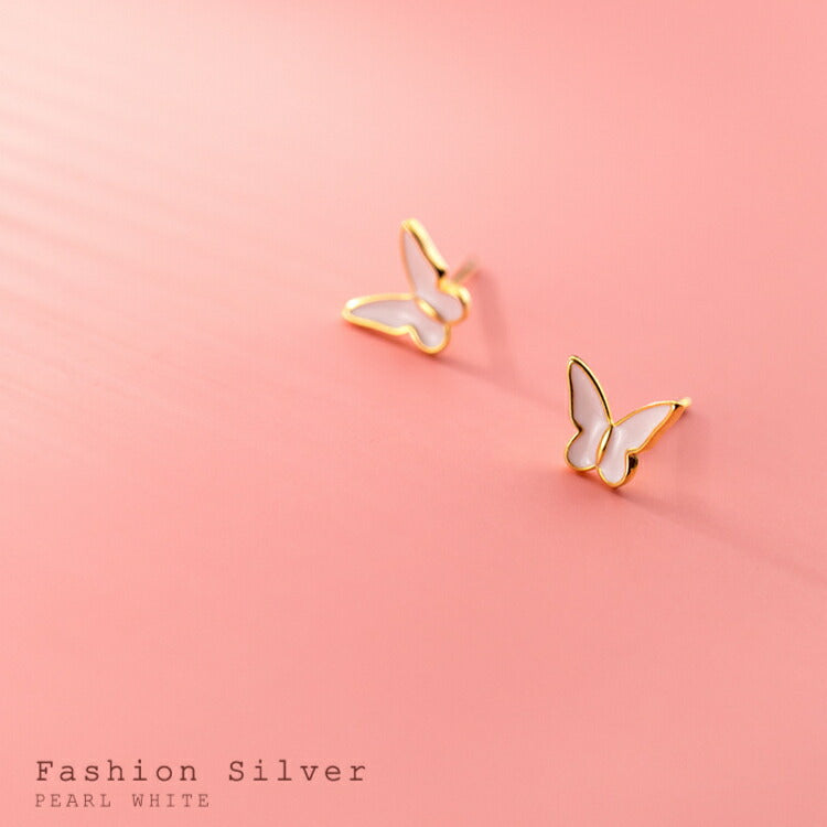 【白い蝶々のピアス】 シルバー925 ピアス ホワイト シンプル 蝶々 ちょうちょ かわいい 金属アレルギー対応 シルバー ゴールド カジュアル レディース バタフライ 女性 蝶 20G