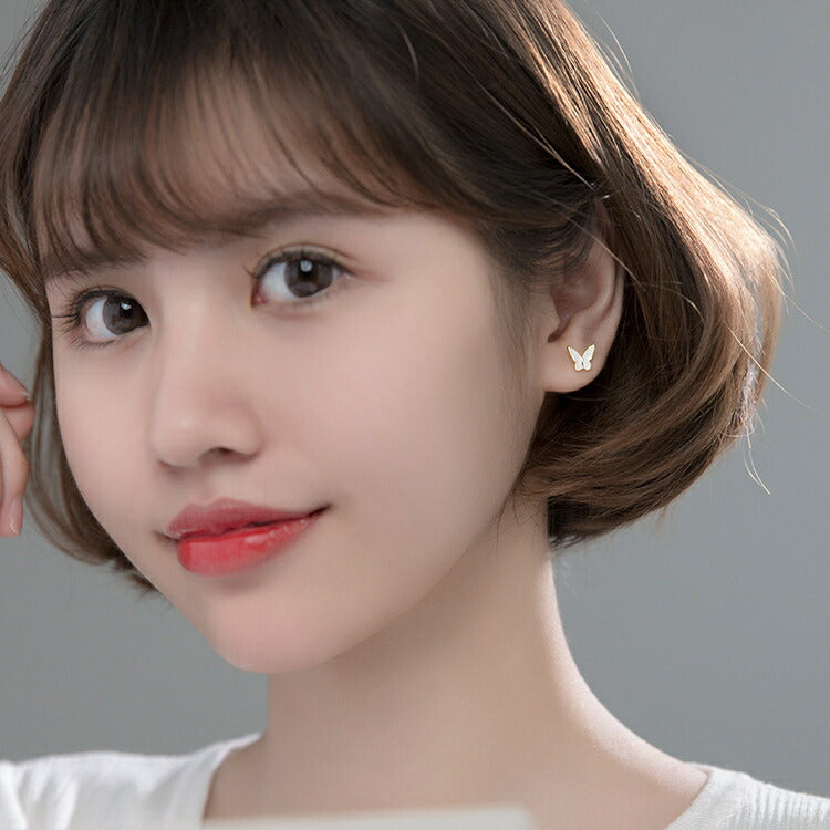 【白い蝶々のピアス】 シルバー925 ピアス ホワイト シンプル 蝶々 ちょうちょ かわいい 金属アレルギー対応 シルバー ゴールド カジュアル レディース バタフライ 女性 蝶 20G