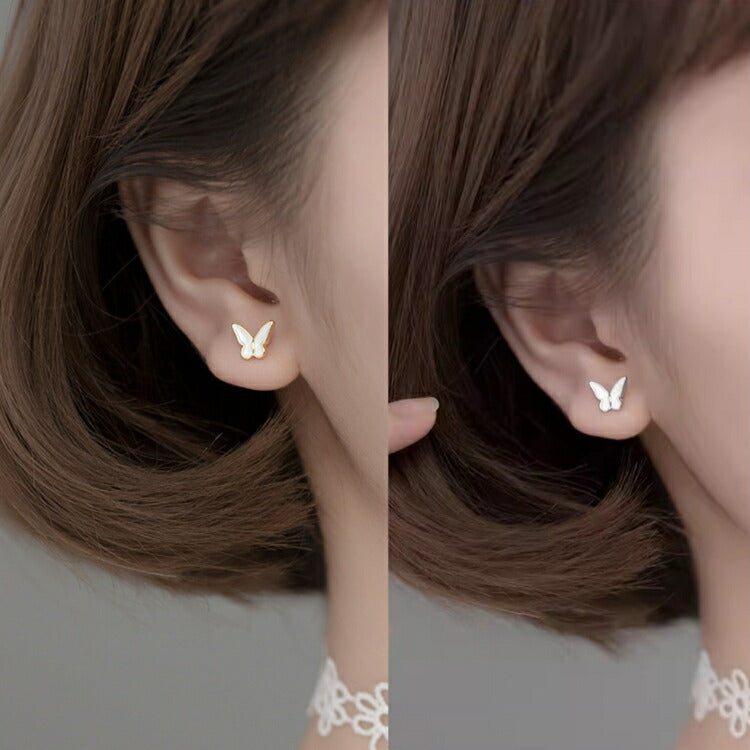 【白い蝶々のピアス】 シルバー925 ピアス ホワイト シンプル 蝶々 ちょうちょ かわいい 金属アレルギー対応 シルバー ゴールド カジュアル レディース バタフライ 女性 蝶 20G
