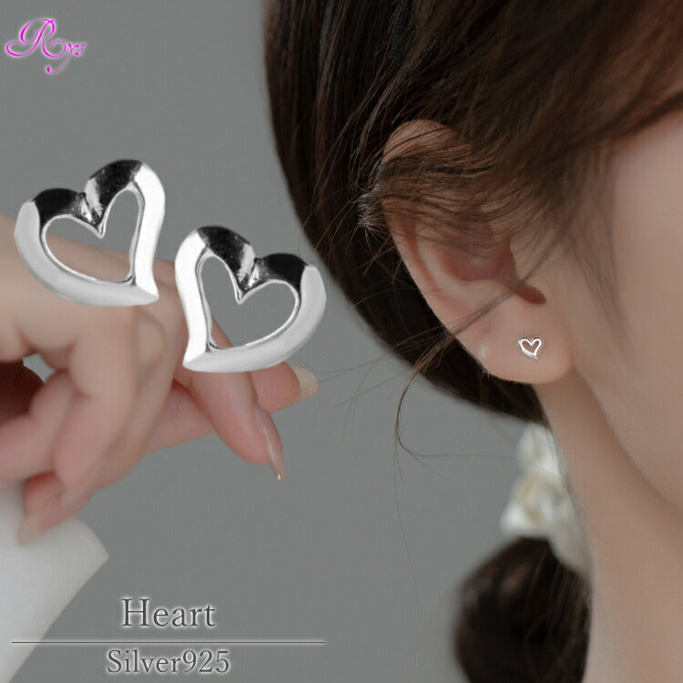 【曲がりハートのピアス】 シルバー935 ピアス ハート 金属アレルギー対応 つけっぱなし シンプル 愛心 シルバー キュート スイート レディース 女性 かわいい