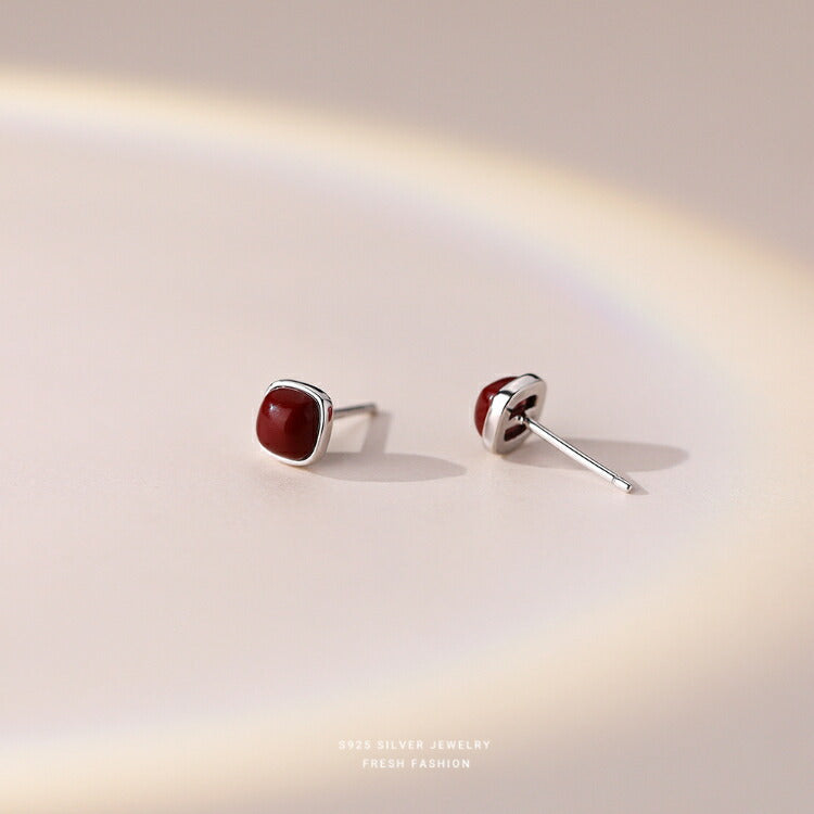 【レッドターコイズピアス】 天然石 ピアス パワーストーン シルバー925 金属アレルギー対応 シンプル レッド シルバー 小さめピアス 小さい 紅 南紅松石