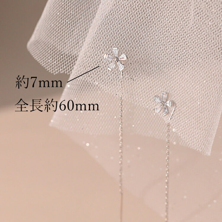 【フラワーチェーンピアス】 キュービックジルコニア ピアス シルバー925 揺れる チェーンピアス チェーン フラワー 花 シルバー ゴールド レディース 女性