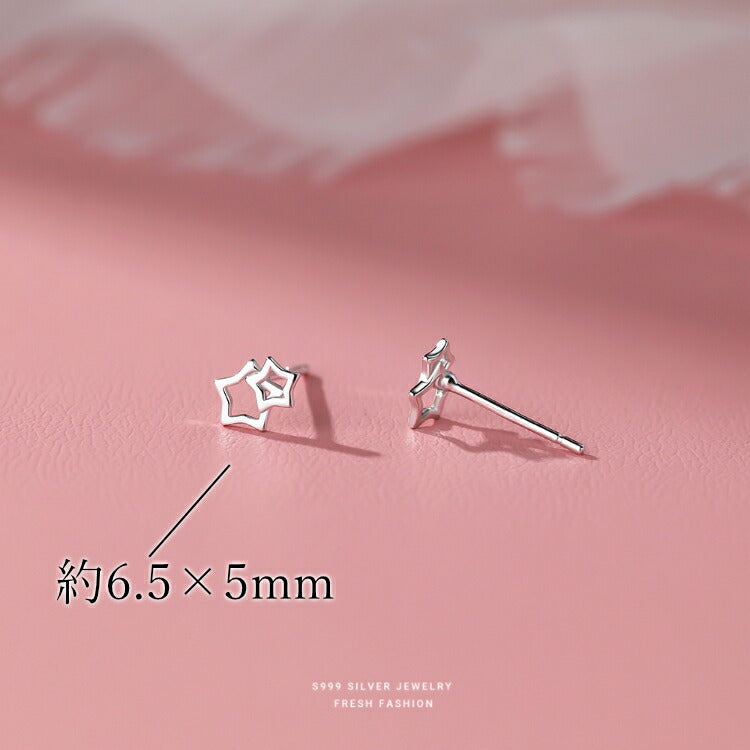 【ダブルスターピアス】 シルバー999 純銀 ピアス 金属アレルギー対応 星 スター 2つ星 20G スタッドピアス シンプル 小さい レディース メンズ 流星 流れ星 シルバー プラチナホワイト