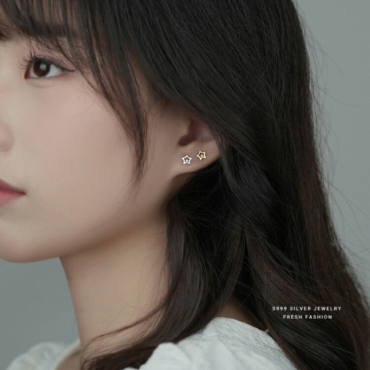 【小さいお星さまの一粒ストーンピアス】 シルバー999 キュービックジルコニア ピアス 星 スター お星様 シンプルピアス シルバー ゴールド 20G 小さい 小さめ レディース メンズ