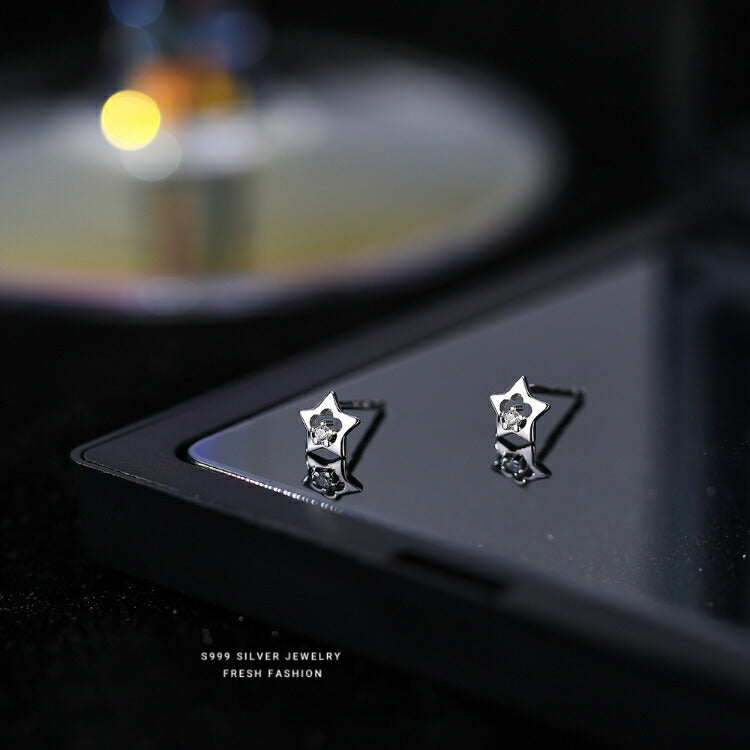 【小さいお星さまの一粒ストーンピアス】 シルバー999 キュービックジルコニア ピアス 星 スター お星様 シンプルピアス シルバー ゴールド 20G 小さい 小さめ レディース メンズ
