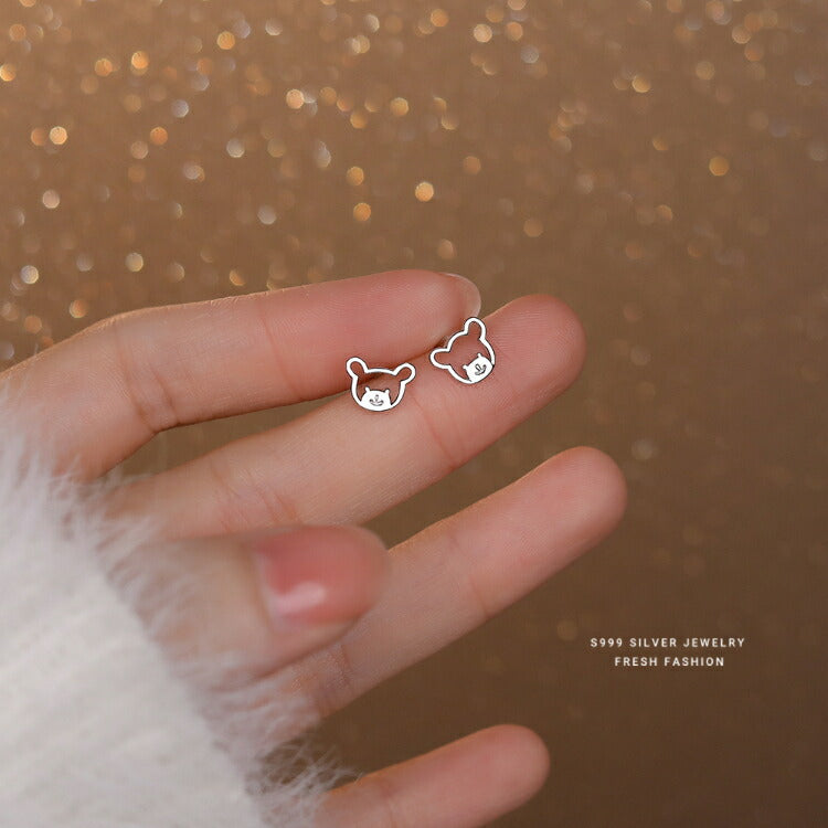 【クマモチーフのかわいいピアス】 シルバー999 ピアス 金属アレルギー対応 シルバー ゴールド クマ 熊 ベアー 小さめ 小さい かわいい レディース テディベア レディース 女性 20G