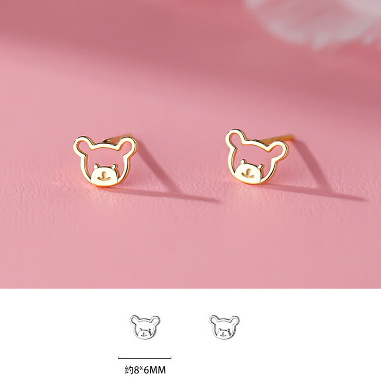 【クマモチーフのかわいいピアス】 シルバー999 ピアス 金属アレルギー対応 シルバー ゴールド クマ 熊 ベアー 小さめ 小さい かわいい レディース テディベア レディース 女性 20G