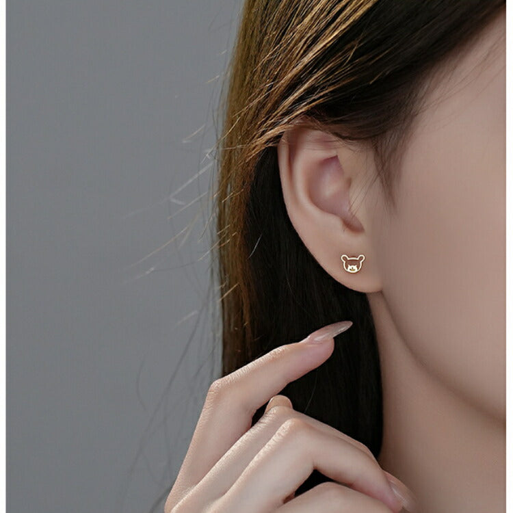 【クマモチーフのかわいいピアス】 シルバー999 ピアス 金属アレルギー対応 シルバー ゴールド クマ 熊 ベアー 小さめ 小さい かわいい レディース テディベア レディース 女性 20G