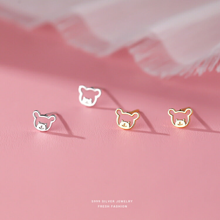 【クマモチーフのかわいいピアス】 シルバー999 ピアス 金属アレルギー対応 シルバー ゴールド クマ 熊 ベアー 小さめ 小さい かわいい レディース テディベア レディース 女性 20G