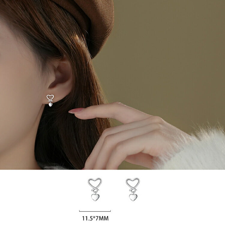 【揺れるWハートピアス】 シルバー925 ピアス 金属アレルギー対応 揺れる ハート シンプル ガーリー かわいい レディース シルバー ゆらゆら 韓国ファッション
