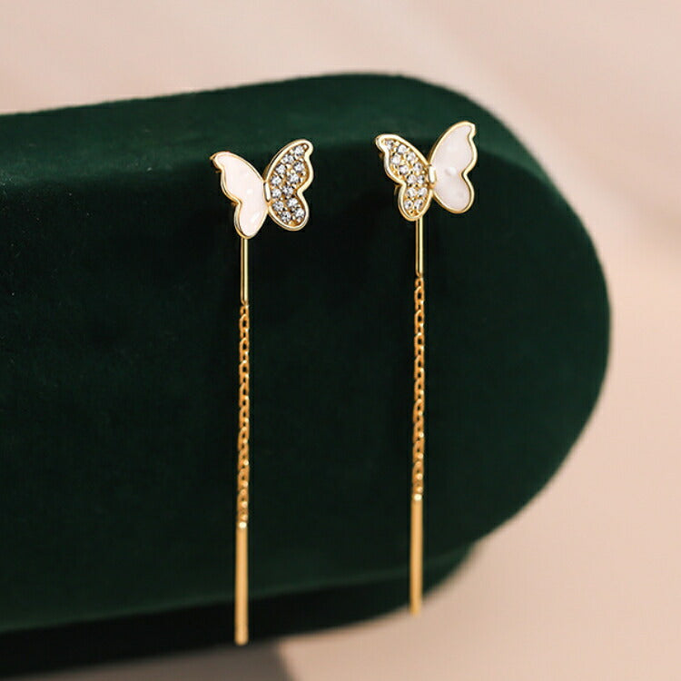 【蝶々のチェーンピアス】 シルバー999 ピアス シルバー ゴールド チェーンピアス 蝶々 蝶 バタフライ ちょうちょ 金属アレルギー対応 レディース 女性 華奢 かわいい