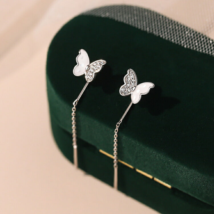 【蝶々のチェーンピアス】 シルバー999 ピアス シルバー ゴールド チェーンピアス 蝶々 蝶 バタフライ ちょうちょ 金属アレルギー対応 レディース 女性 華奢 かわいい