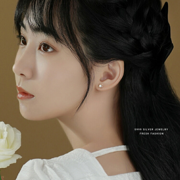 【パールがかわいい四葉のクローバーピアス】 シルバー999 ピアス 淡水パール 四葉 四つ葉 クローバー シルバー ゴールド かわいい レディース 女性 小さい 20G