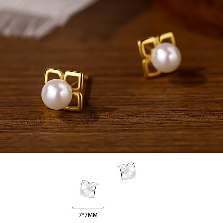 【パールがかわいい四葉のクローバーピアス】 シルバー999 ピアス 淡水パール 四葉 四つ葉 クローバー シルバー ゴールド かわいい レディース 女性 小さい 20G