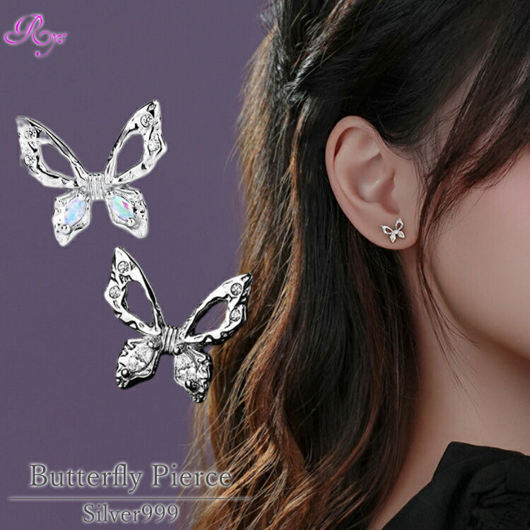 【シルバーとキュービックジルコニアのリッチな蝶々ピアス】 シルバー999 ピアス 蝶々 蝶 ちょうちょ キュービックジルコニア マルチ シルバー レディース 女性