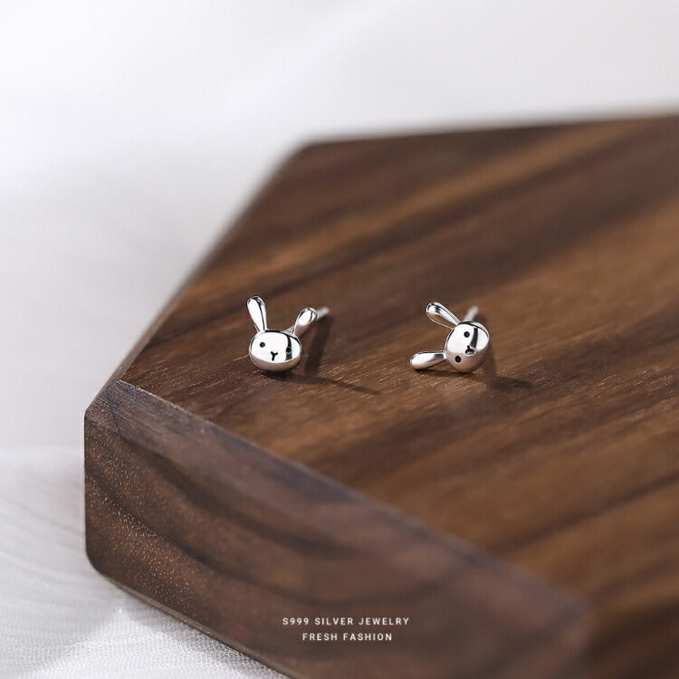 【シルバーのうさぎピアス】 シルバー999 ピアス うさぎ 兎 かわいい 動物 ラビット シルバー ゴールド レディース 女性 20G 金属アレルギー対応