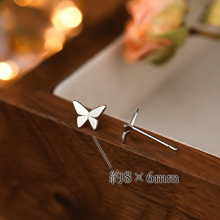 【シンプル蝶々のシルバーピアス】 シルバー999 ピアス 蝶々 蝶 ちょうちょ かわいい シンプル シルバーピアス プラチナカラー かわいい キュート 可愛い 金属アレルギー対応