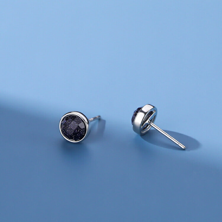 【ブルーゴールドストーンピアス】 シルバー999 ピアス ブルーサンドストーン ブルーゴールドストーン 紫金石 天然石 パワーストーン シンプル  レディース メンズ