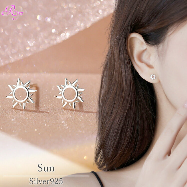 【太陽モチーフのシルバーピアス】 シルバー925 ピアス 太陽 サン 宇宙 天体 晴れ シルバー 金属アレルギー対応 面白い 変わり シンプル モチーフ