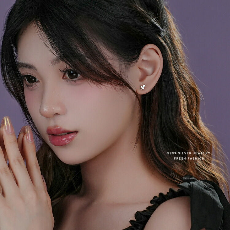 【蝶々のシルバーピアス】 シルバー999 ピアス 蝶々 ちょうちょ 蝶 シルバー シンプル モチーフ かわいい 韓国ファッション シンプルピアス 20G 金属アレルギー対応 レディース 女性