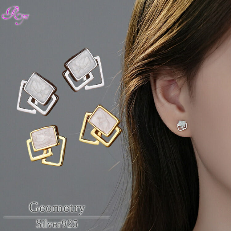 【幾何学的なスクエアピアス】 シルバー925 ピアス シルバー ゴールド スクエア 四角 幾何学的 金属アレルギー対応 レディース メンズ シンプル