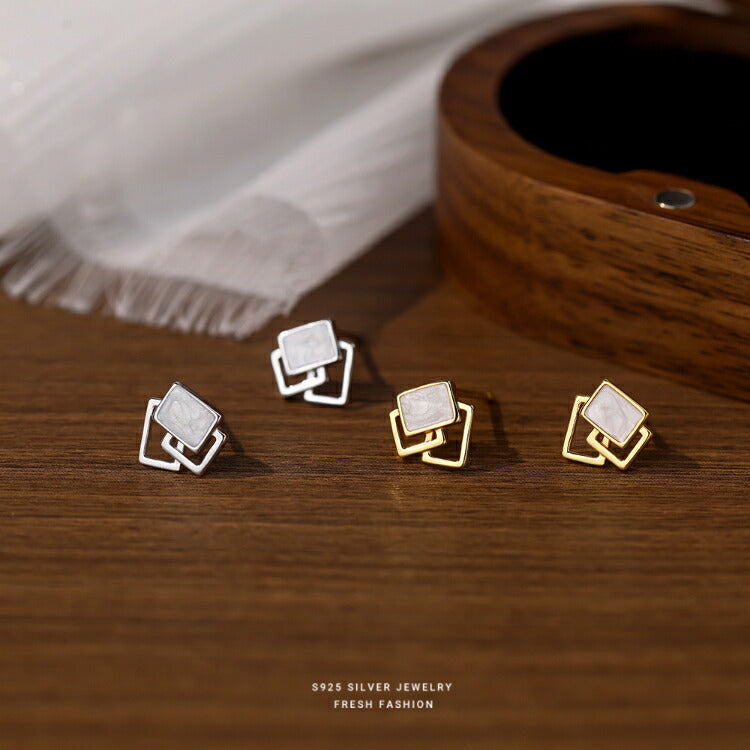 【幾何学的なスクエアピアス】 シルバー925 ピアス シルバー ゴールド スクエア 四角 幾何学的 金属アレルギー対応 レディース メンズ シンプル