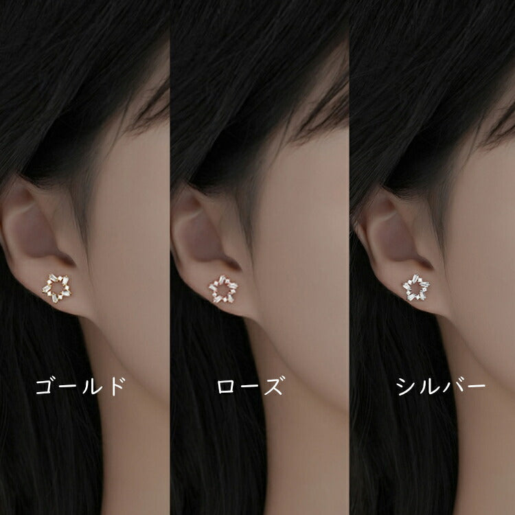 【キュービックジルコニアのスターモチーフピアス】 シルバー925 ピアス 金属アレルギー対応 星 スター キュービックジルコニア シンプル かわいい レディース 女性