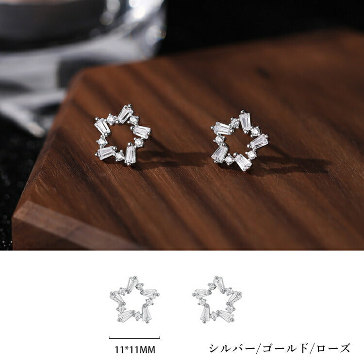 【キュービックジルコニアのスターモチーフピアス】 シルバー925 ピアス 金属アレルギー対応 星 スター キュービックジルコニア シンプル かわいい レディース 女性