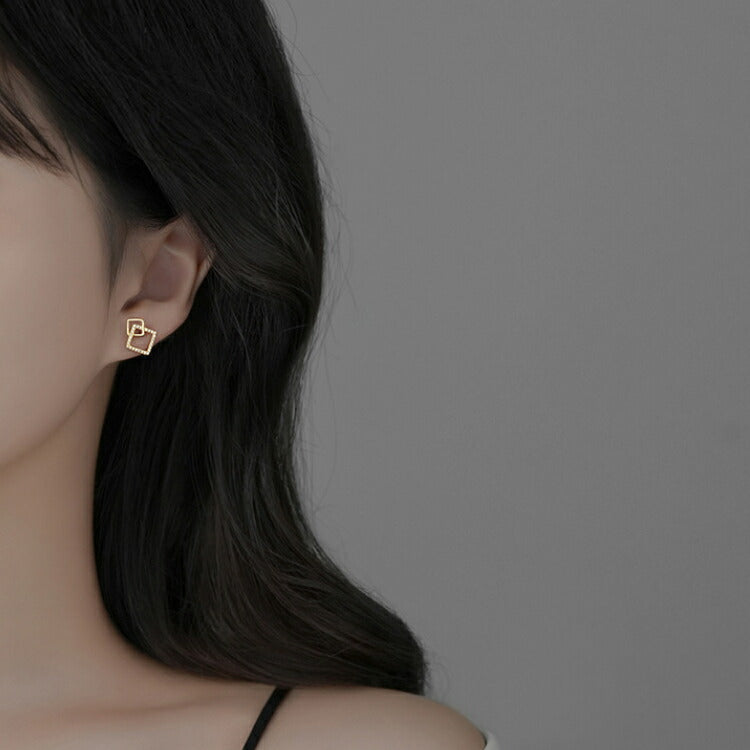 【キュービックジルコニアのスクエアピアス】 シルバー925 ピアス スクエア キュービックジルコニア 金属アレルギー対応 リッチ 大人 女性 四角 レディース シルバー ゴールド