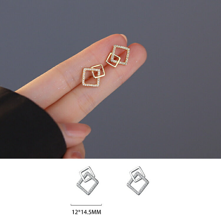 【キュービックジルコニアのスクエアピアス】 シルバー925 ピアス スクエア キュービックジルコニア 金属アレルギー対応 リッチ 大人 女性 四角 レディース シルバー ゴールド