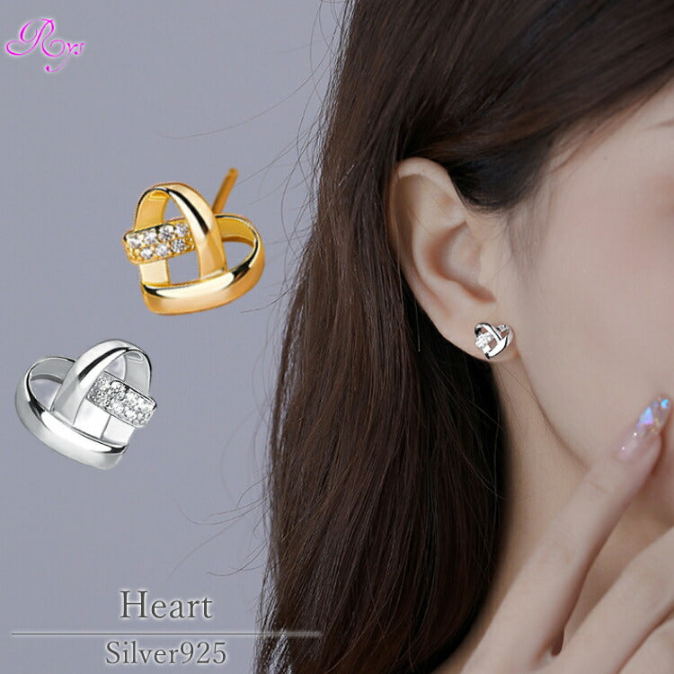 【キュービックジルコニアのハートピアス】 シルバー925 ピアス シルバー ゴールド ハート ガーリー レディース 女性 20G 金属アレルギー対応
