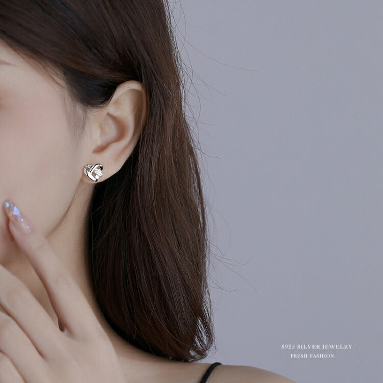 【キュービックジルコニアのハートピアス】 シルバー925 ピアス シルバー ゴールド ハート ガーリー レディース 女性 20G 金属アレルギー対応