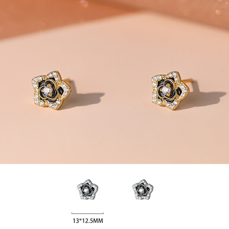 【カメリアモチーフのフラワーピアス】 シルバー925 ピアス シンプル キュービックジルコニア カメリア 山茶花 ツバキ 金属アレルギー対応 花 フラワー