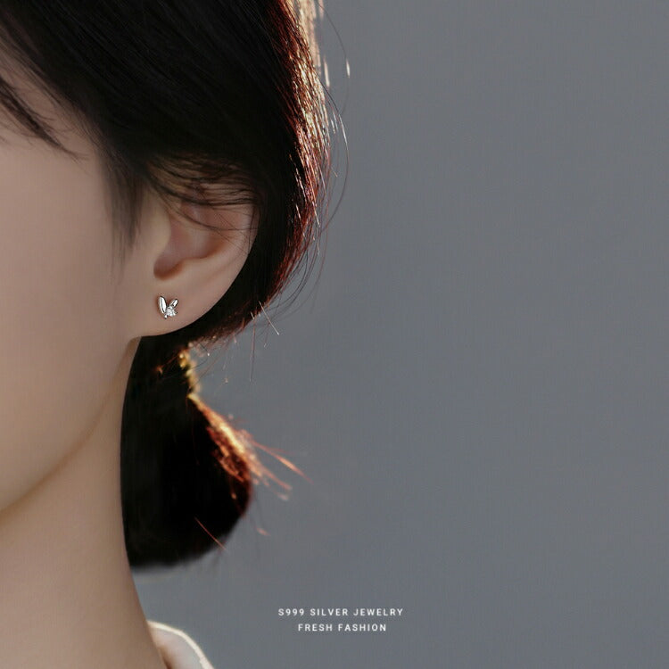 【Wハートのシルバーピアス】 キュービックジルコニア ピアス シンプル ハート 愛心 シルバー999 金属アレルギー対応 かわいい レディース 女性 シルバー ゴールド