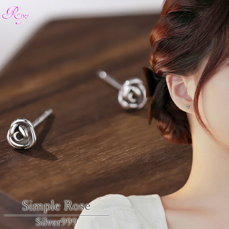 【小さいバラのシルバーピアス】 シルバー999 バラ ピアス 薔薇 花 小さい花 小さい シンプル ミニ 20G 4.5mm 小さめ 華奢 かわいい 女性 レディース 金属アレルギー対応