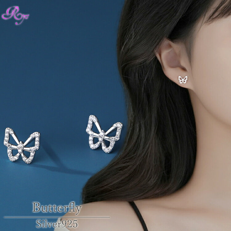 【キュービックジルコニアの蝶々ピアス】 シルバー925 ピアス キュービックジルコニア シンプル 蝶々 蝶 ちょうちょう シルバー かわいい ちょうちょ バタフライ 金属アレルギー対応