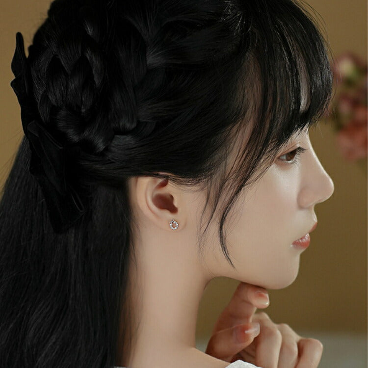 【リボンリースのシルバーピアス】 キュービックジルコニア ピアス シルバー999 シルバー ゴールド リング かわいい フープ 輪っか リボン 小さい シンプル 金属アレルギー対応 レディース 女性