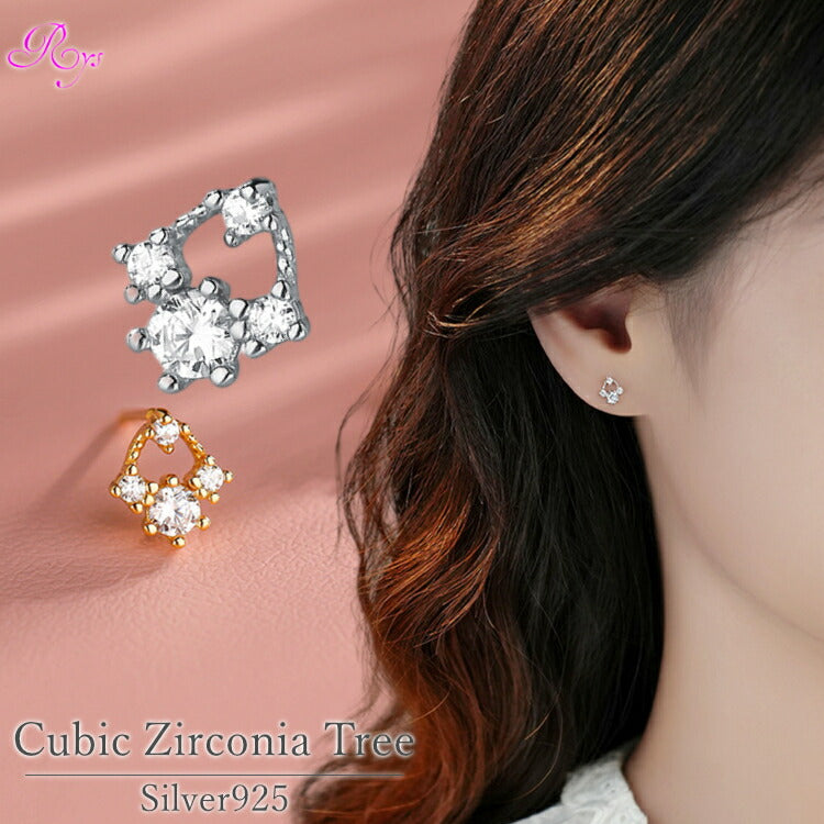 【キュービックジルコニアのデザインピアス】 シルバー925 ピアス スターリングシルバー キュービックジルコニア 金属アレルギー対応 シンプル かわいい 小さい 小さめ レディース 女性