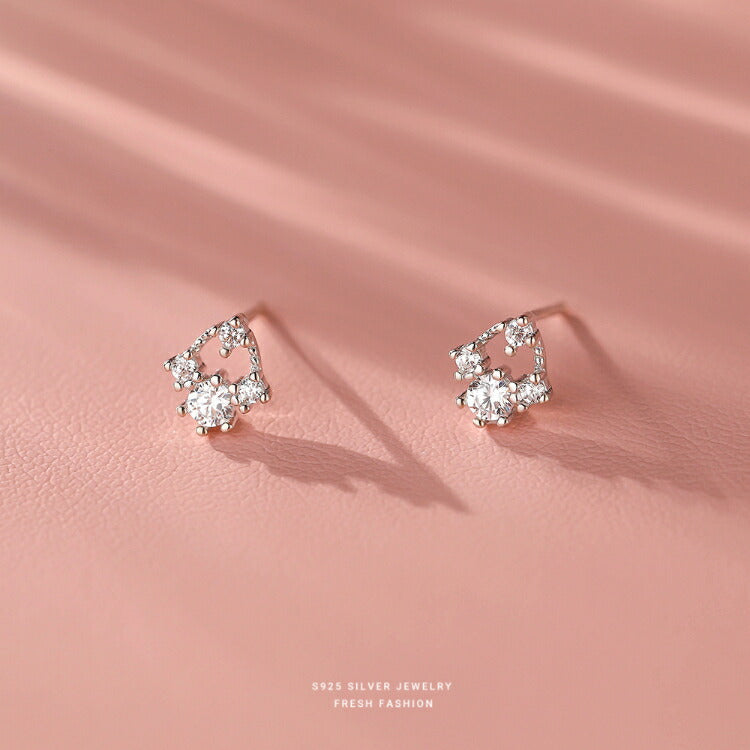 【キュービックジルコニアのデザインピアス】 シルバー925 ピアス スターリングシルバー キュービックジルコニア 金属アレルギー対応 シンプル かわいい 小さい 小さめ レディース 女性