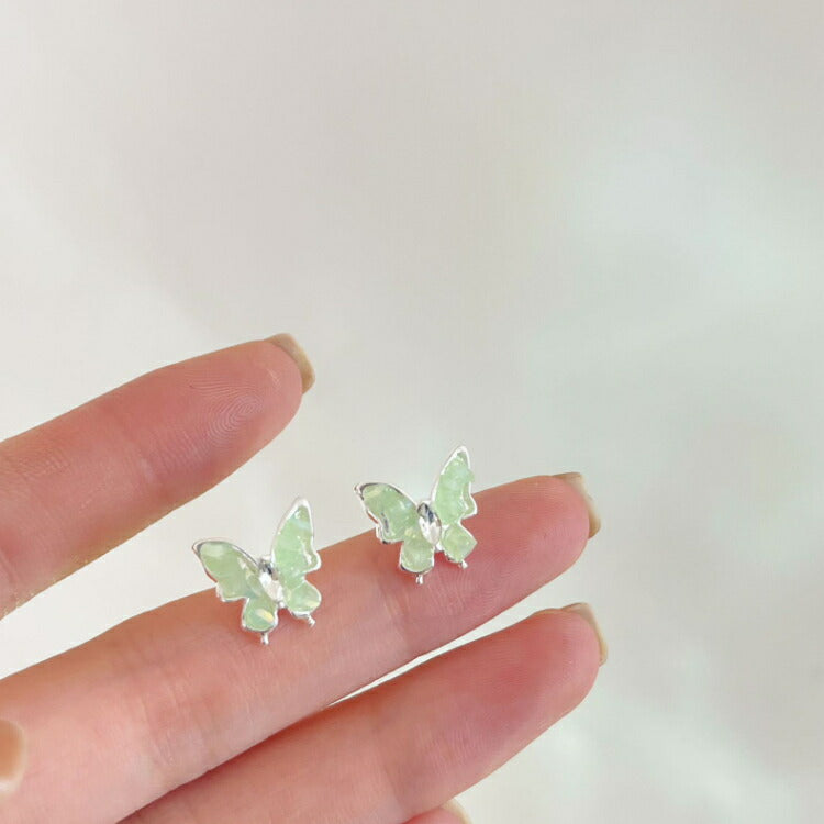 【シルバーグリーンブルーから選べるクリスタル蝶々ピアス】 ちょうちょ ピアス シルバー グリーン ブルー 20G ペア レディース 女性